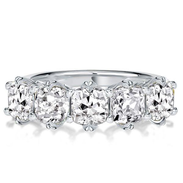 Cushion Cut Five Stone Wedding Band - 925 Sterling Silver, 3.85 CT TW