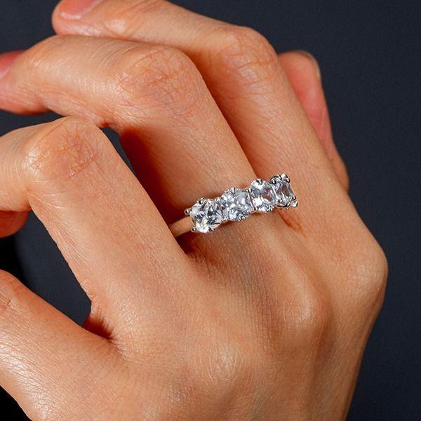 Cushion Cut Five Stone Wedding Band - 925 Sterling Silver, 3.85 CT TW