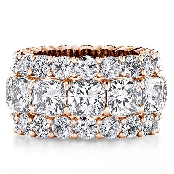 Rose Gold Triple Row Cushion Cut White Sapphire Eternity Wedding Band