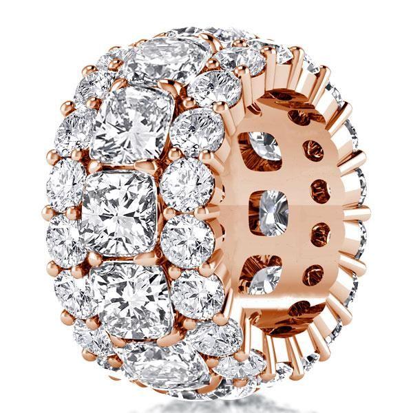 Rose Gold Triple Row Cushion Cut White Sapphire Eternity Wedding Band