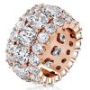 Rose Gold Triple Row Cushion Cut White Sapphire Eternity Wedding Band