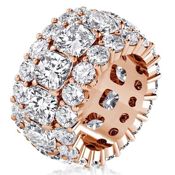 Rose Gold Triple Row Cushion Cut White Sapphire Eternity Wedding Band