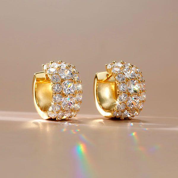 Golden Cushion Cut Hoop Earrings - 18K Gold Plated Sterling Silver