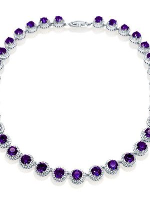Eternity Halo Amethyst Tennis Necklace | Sterling Silver | 16-22 Inch