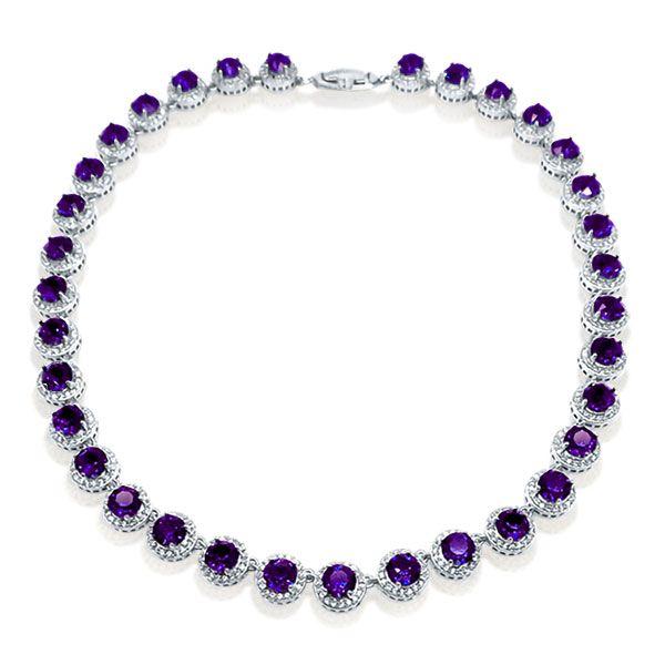 Eternity Halo Amethyst Tennis Necklace | Sterling Silver | 16-22 Inch