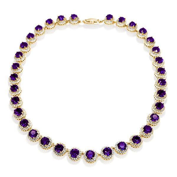 Eternity Halo Amethyst Tennis Necklace | Sterling Silver | 16-22 Inch