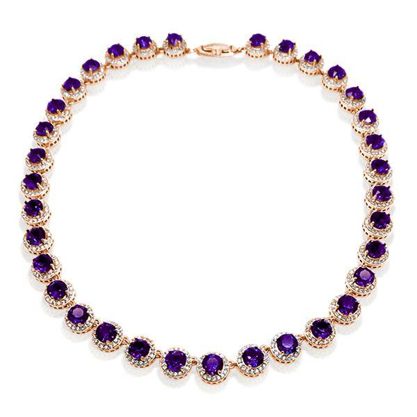 Eternity Halo Amethyst Tennis Necklace | Sterling Silver | 16-22 Inch