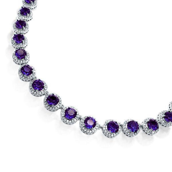 Eternity Halo Amethyst Tennis Necklace | Sterling Silver | 16-22 Inch