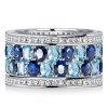 Oval Aquamarine Ring - 925 Sterling Silver Multi-Row Wedding Band for Women