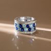 Oval Aquamarine Ring - 925 Sterling Silver Multi-Row Wedding Band for Women