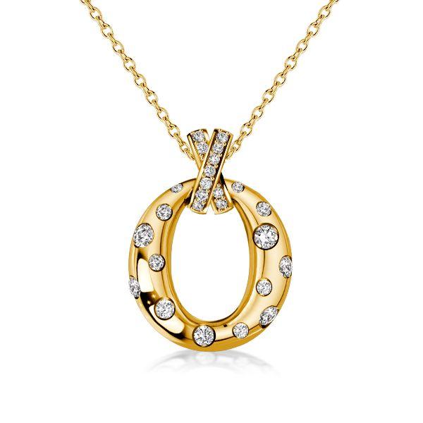 Oval Pendant Necklace - 18K Gold Plated Sterling Silver - Flush Setting - Multiple Chain Lengths & Colors