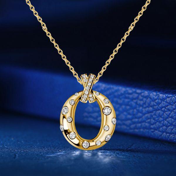 Oval Pendant Necklace - 18K Gold Plated Sterling Silver - Flush Setting - Multiple Chain Lengths & Colors