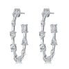 Multi Cut White Sapphire Hoop Earrings for Women in Rhodium Plated Sterling Silver