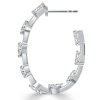 Multi Cut White Sapphire Hoop Earrings for Women in Rhodium Plated Sterling Silver