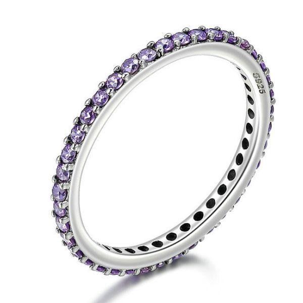 Amethyst & Sterling Silver Anniversary Band - Sparkly & Elegant