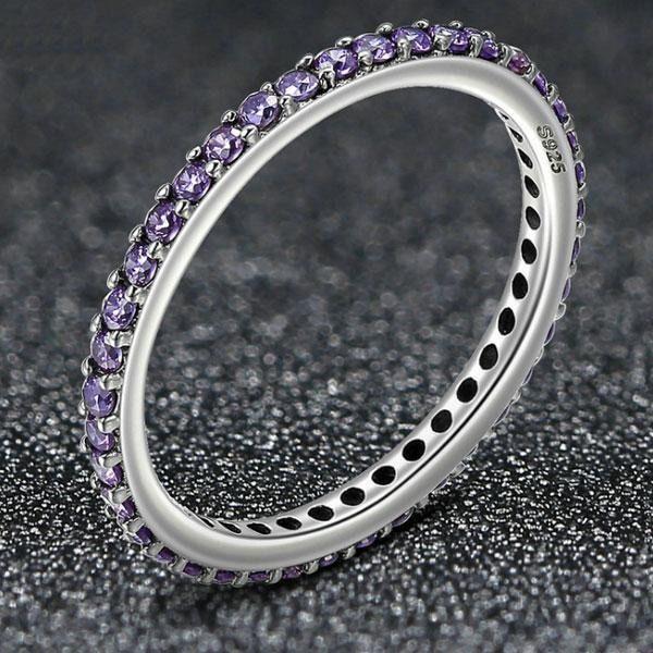 Amethyst & Sterling Silver Anniversary Band - Sparkly & Elegant