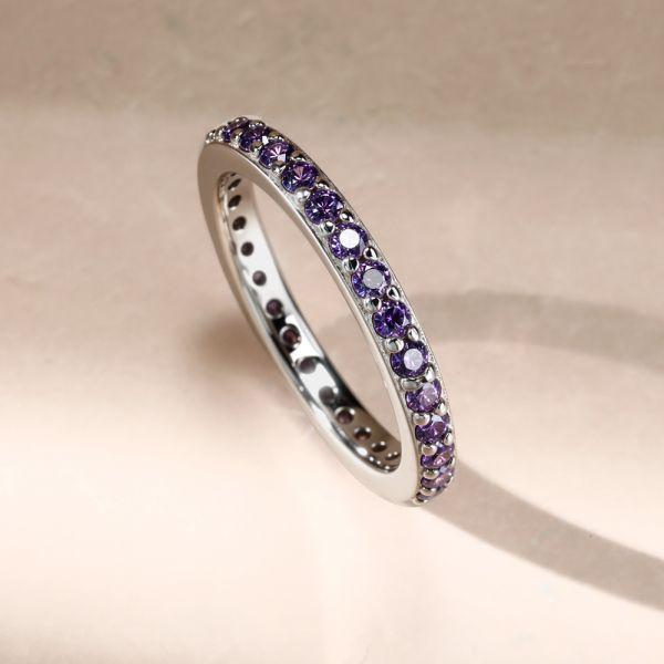 Amethyst & Sterling Silver Anniversary Band - Sparkly & Elegant