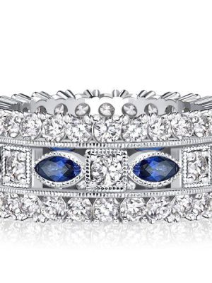 Blue Marquise & Round Cut Simulated Diamond Eternity Band in Sterling Silver