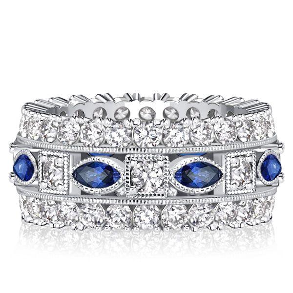 Blue Marquise & Round Cut Simulated Diamond Eternity Band in Sterling Silver