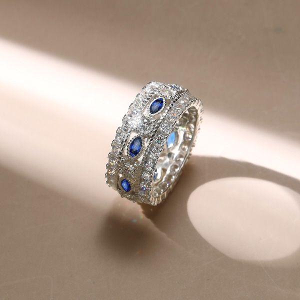 Blue Marquise & Round Cut Simulated Diamond Eternity Band in Sterling Silver