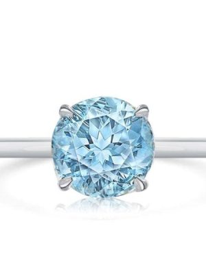 Aquamarine Engagement Ring - Sterling Silver Solitaire, 2.0 CT