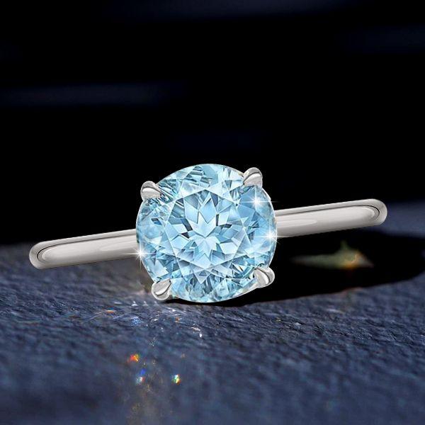 Aquamarine Engagement Ring - Sterling Silver Solitaire, 2.0 CT