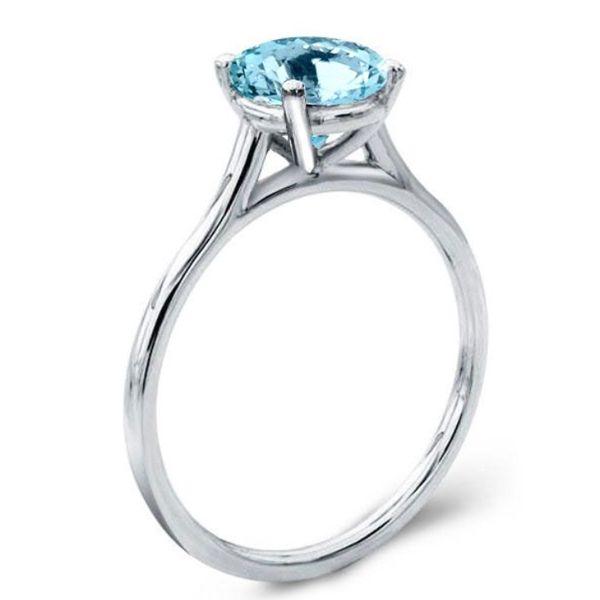 Aquamarine Engagement Ring - Sterling Silver Solitaire, 2.0 CT