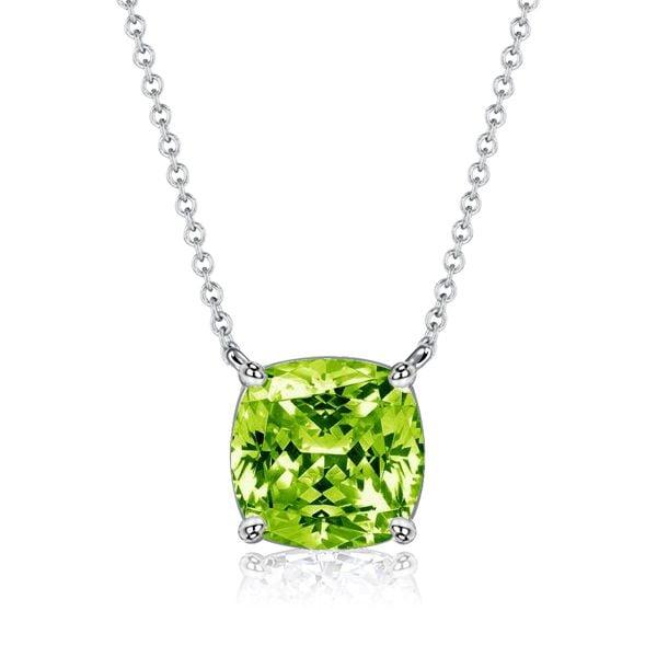 Peridot Cushion Cut Necklace and Stud Earrings Jewelry Set in Rhodium Plated Sterling Silver