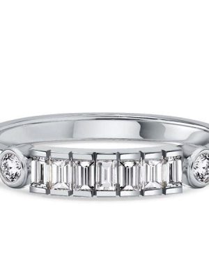 Sterling Silver Half Bezel Baguette Half Eternity Band - Travel Wedding Ring