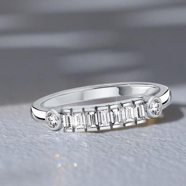 Sterling Silver Half Bezel Baguette Half Eternity Band - Travel Wedding Ring