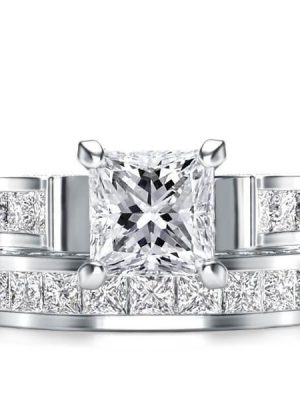 Royal Design White Sapphire Bridal Ring Set - 925 Sterling Silver