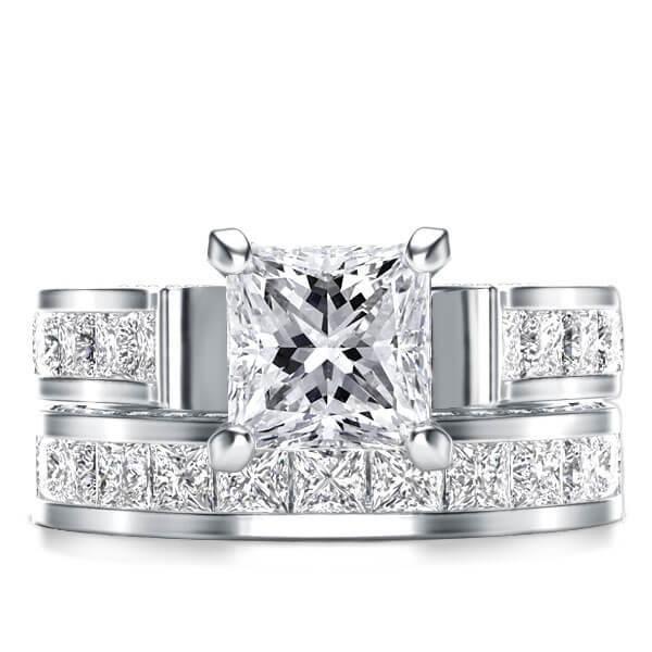 Royal Design White Sapphire Bridal Ring Set - 925 Sterling Silver