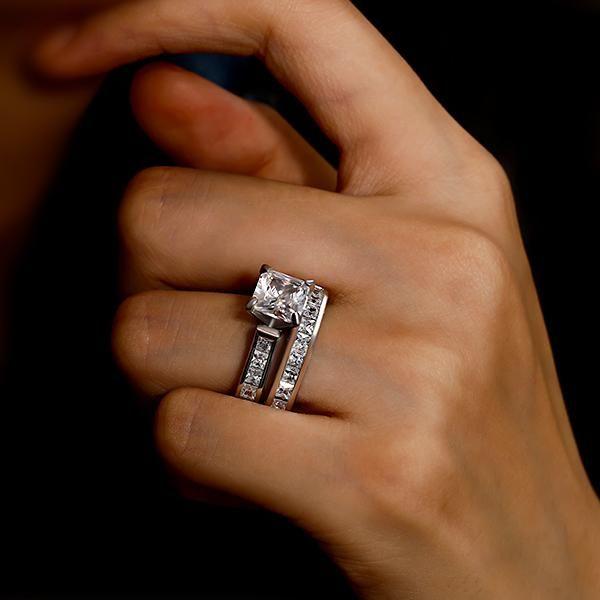 Royal Design White Sapphire Bridal Ring Set - 925 Sterling Silver