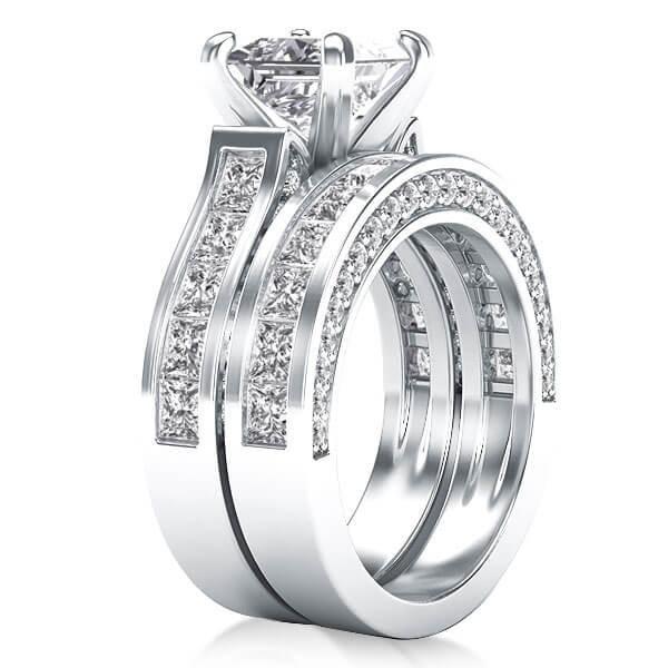 Royal Design White Sapphire Bridal Ring Set - 925 Sterling Silver