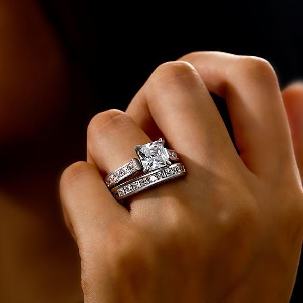 Royal Design White Sapphire Bridal Ring Set - 925 Sterling Silver