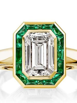 Emerald Cut Solitaire Engagement Ring with Bezel Setting - 18K Gold Plated Sterling Silver