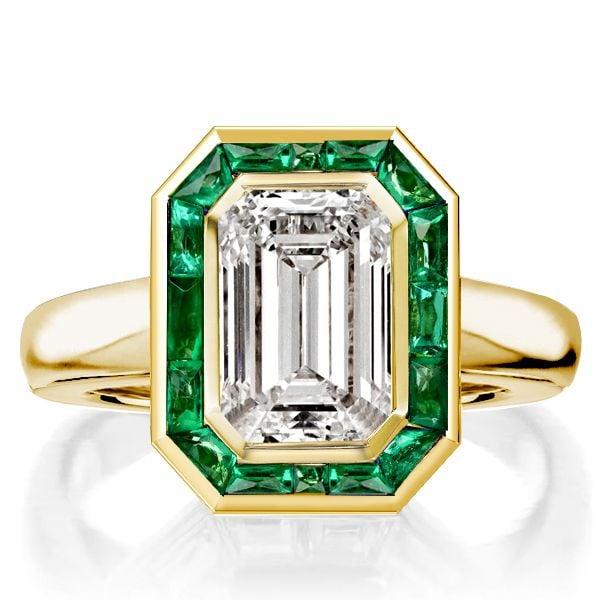 Emerald Cut Solitaire Engagement Ring with Bezel Setting - 18K Gold Plated Sterling Silver