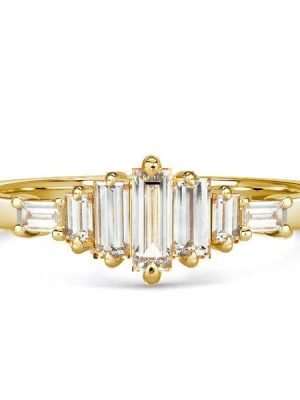 Dainty Baguette Cut Engagement Ring - 18K Gold Plated Sterling Silver