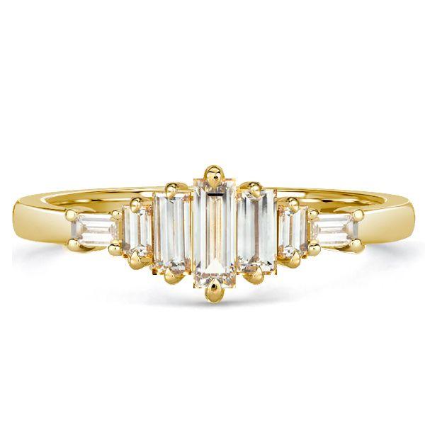 Dainty Baguette Cut Engagement Ring - 18K Gold Plated Sterling Silver