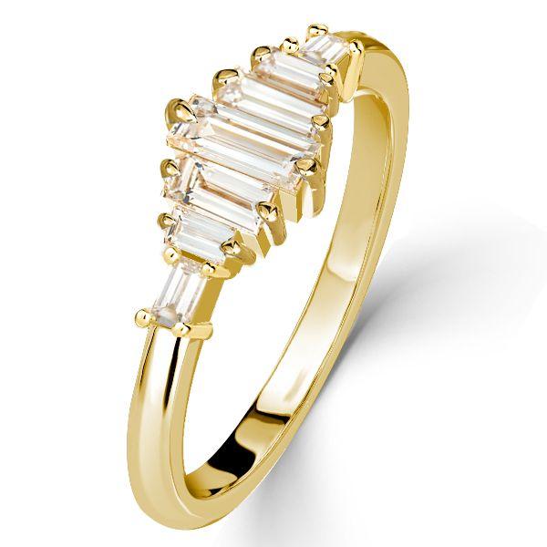 Dainty Baguette Cut Engagement Ring - 18K Gold Plated Sterling Silver