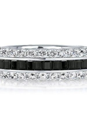 Baguette Cut Triple Row Eternity Wedding Band for Women in Sterling Silver