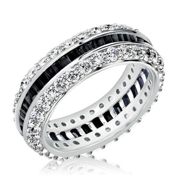 Baguette Cut Triple Row Eternity Wedding Band for Women in Sterling Silver