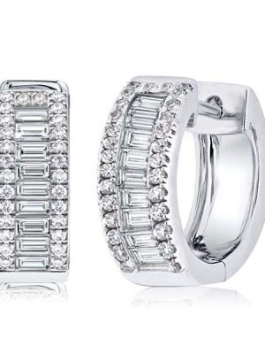 Sterling Silver Baguette and Round Triple Row Hoop Earrings, 1.74 CT. TW.