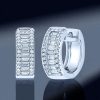 Sterling Silver Baguette and Round Triple Row Hoop Earrings, 1.74 CT. TW.