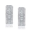 Sterling Silver Baguette and Round Triple Row Hoop Earrings, 1.74 CT. TW.