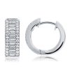 Sterling Silver Baguette and Round Triple Row Hoop Earrings, 1.74 CT. TW.