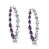 Pear Cut Created Amethyst Hoop Earrings in Sterling Silver