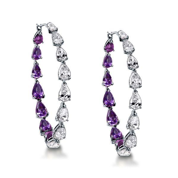 Pear Cut Created Amethyst Hoop Earrings in Sterling Silver