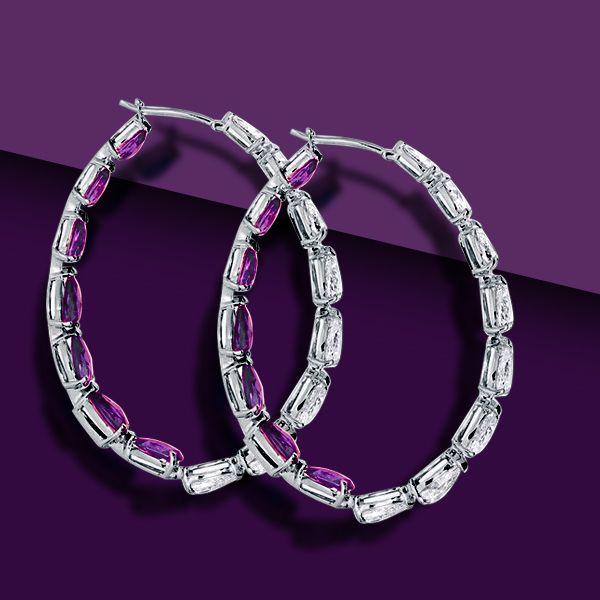 Pear Cut Created Amethyst Hoop Earrings in Sterling Silver