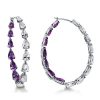 Pear Cut Created Amethyst Hoop Earrings in Sterling Silver